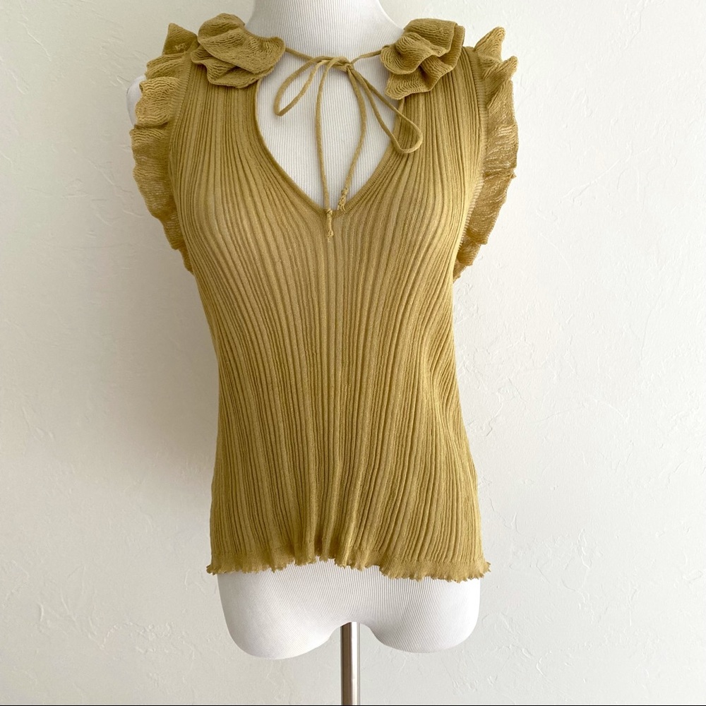 ZARA Women’s Mustard Ribbed Tie Neck Top M